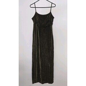 Vintage Rag Gold & Black Spaghetti Strap Dress Asymmetrical Shimmer Large (A53)